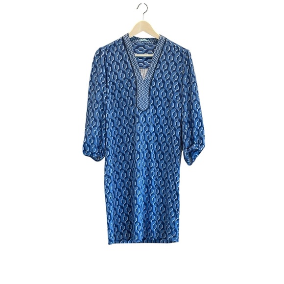 J. McLaughlin Emer Midi Dress in Blue Geometric Print Size Small Beach Resort - Picture 6 of 13